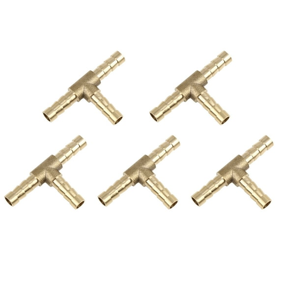 Unique Bargains 6mm Hose Barbed Brass 3 Way Connector Tee Thread Joiner Adapter for Fuel Air Water Gas Oil Pipe 5pcs