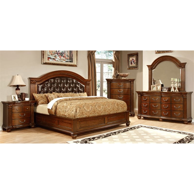 Furniture Of America Sorella 4 Piece Queen Bedroom Set In Cherry Walmart Com