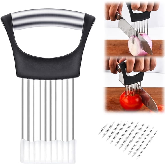 Onion Slicer Vegetable Chopper, Stainless Steel Onion Holder for Slicing, Kitchen Gadgets Slicer and Chopper, Cutter for Meat, Fruit, Potato, Tomato Slicers