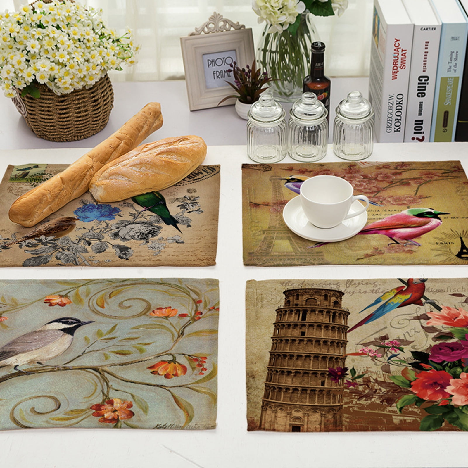 Travelwant Flowers Placemats,Beautiful Watercolor Pink Floral with