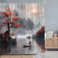 thumbnail image 2 of Japanese Red Cherry Blossom Seascape Shower Curtain Chinese Landscape Ink Painting Printed Fabric Shower Curtains Bathroom r, 2 of 6