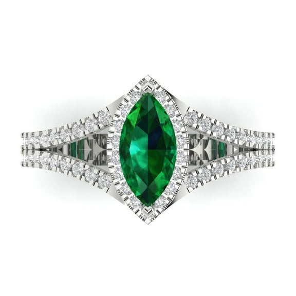 Clara Pucci 14K White Gold 1.2ct Emerald Halo Ring for Women