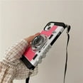 thumbnail image 3 of Funda para iPhone 14 Plus, bonita funda con cámara vintage 3D y cordón ajustable para el hombro, funda de silicona única y genial para PC, para niñas y mujeres, color rosa y rojo., 3 of 7