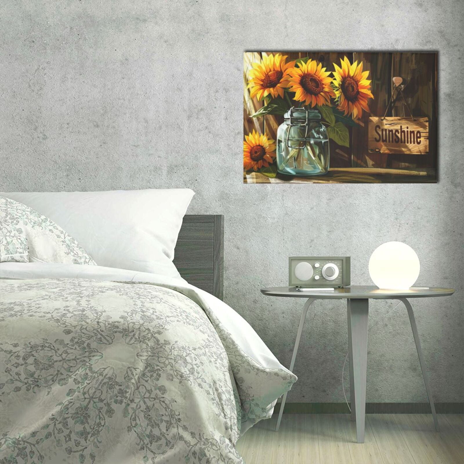 16x24 inch 'Sunshine' Slogan Sunflower Vase Decorative Painting,Farmhouse Garden Yard Wall Decor Paintings Prints,Gift For Flower Lovers,Home Living Room,Lounge,Office Decor Modern Art Poster
