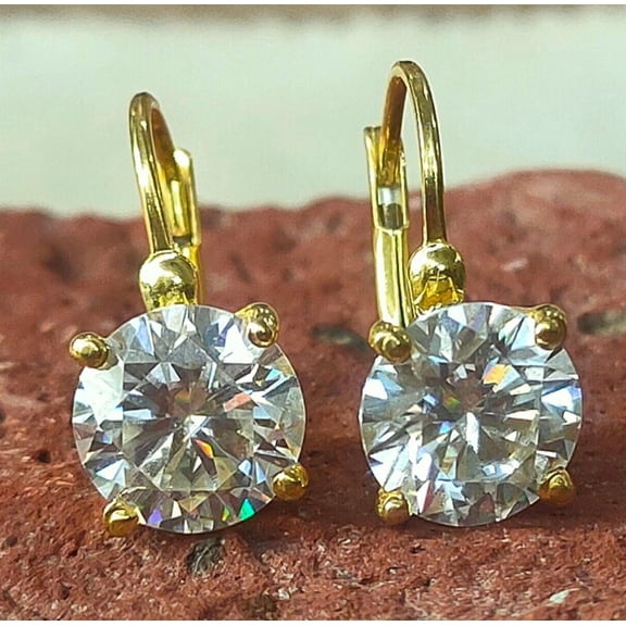 2Ct Lab Created Diamond Round Cut Solitaire Women Drop/Dangle Earrings 14K Yellow Gold Plated