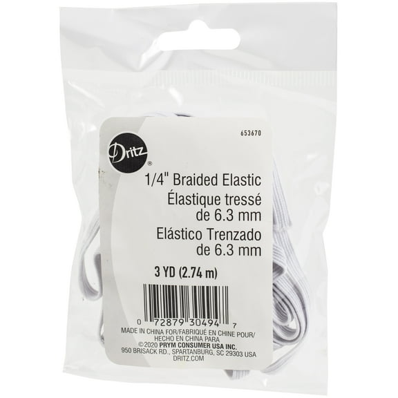 Dritz 1/4 in Braided Sewing & Craft Elastic, 3 Yard