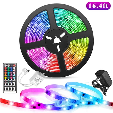AlexTong Led Strip Lights 16.4ft waterproof RGB Color Changing Lights Strip for Bedroom Desk Home Decoration with Remote and 12V Power Supply