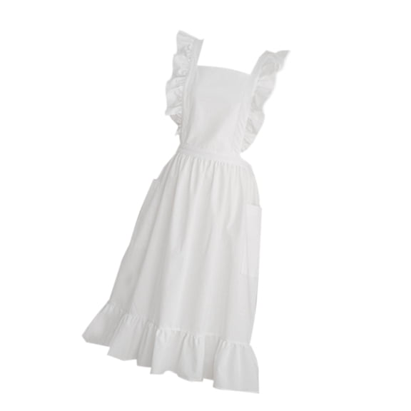 Cotton Linen Apron Pinafore Dress Adjustable Casual Apron with Pocket Women Kitchen Apron for Baking Cooking Gardening