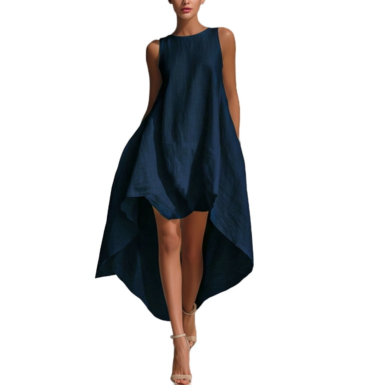 dress short front long back casual Short Front Long Back Shoulder Pad Dress - #95006