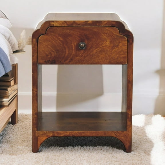 Wooden Nightstand Newton Mini Chestnut Nightstand with a drawer and open shelf,Modern Nightstand