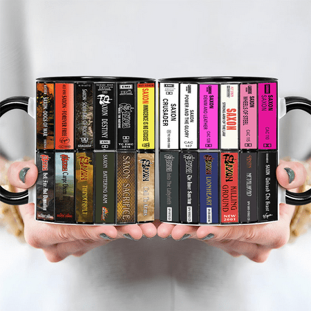 

Saxon Albums Cassette Collection Retro Accent Edge-to-Edge Printed Mug