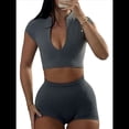 thumbnail image 2 of Conjunto de Yoga para Mujer, 2 Piezas, Pantalones Cortos de Cintura Alta Sin Costuras, Chándal para Mujer, Conjunto de Ejercicio. Gris XL, 2 of 7