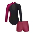 thumbnail image 2 of renvena Girls Gymnastics Leotards and Shorts Set Rhinestone Long Sleeve Ballet Unitard Biketards Burgundy 14, 2 of 5