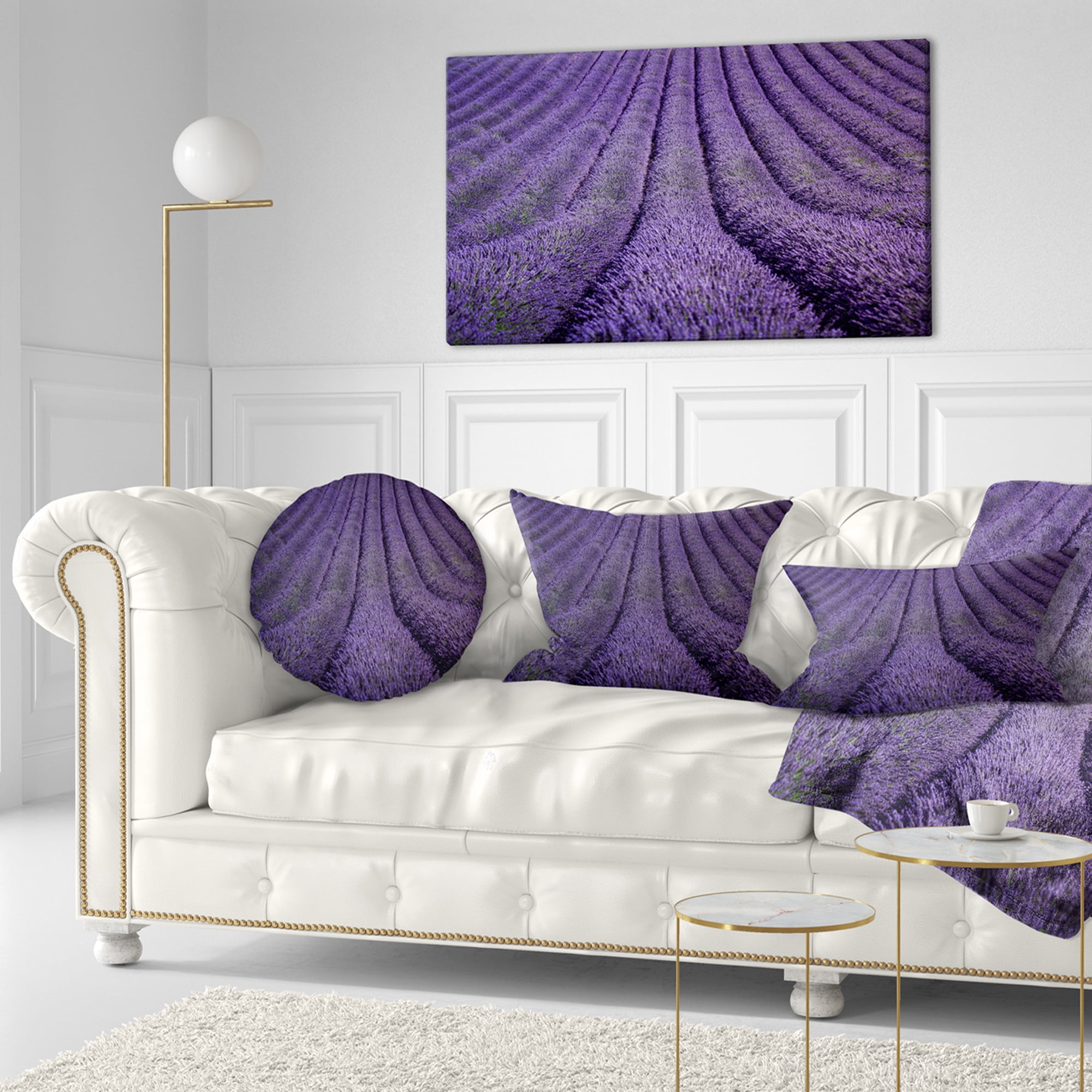 Designart Blooming Lavender Flower Texture - Landscape Printed Throw Pillow - 12x20