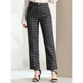 thumbnail image 5 of INSPIRE CHIC Women's Plaid Elastic Waist Button Zipper Straight Leg Long Pants L dark Gray Black, 5 of 8