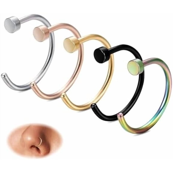 18G-22G 5PCS Stainless Steel Body Jewelry Piercing Nose Ring Hoop for Women 5mix color 20G,8MM