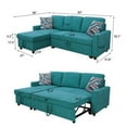 thumbnail image 2 of Pon Living Green Linen Reversible Sleeper Sectional Sofa with Storage Chaise, 2 of 9