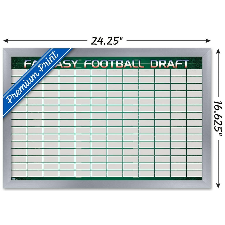 Fantasy Football Draft Wall Poster, 14.725 inch x 22.375 inch, Framed, FR19666WHT14X22EC