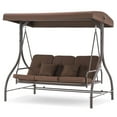 thumbnail image 4 of MCombo 3-Seat Outdoor Patio Swing Chair Cushioned with Adjustable Backrest and Canopy, Pillow, Brown, 4 of 9