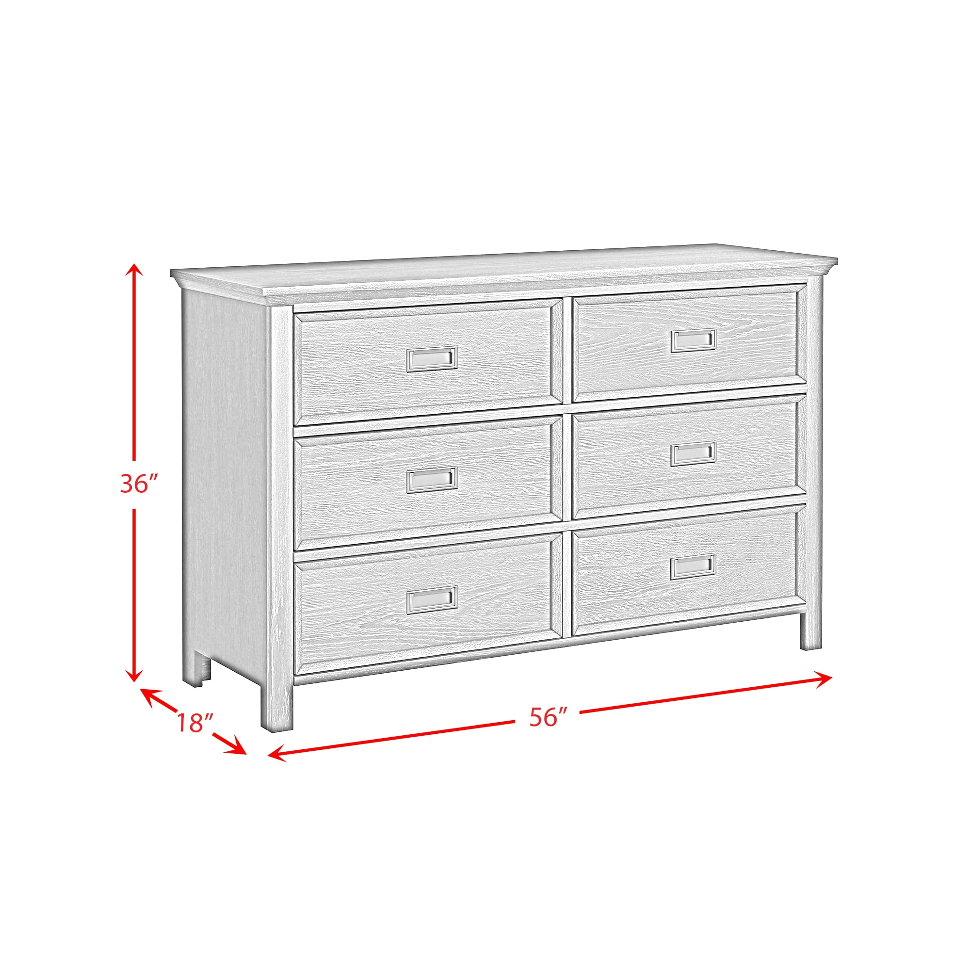 Picket House Furnishings Brooklyn Kids 6-Drawer Dresser in Charcoal