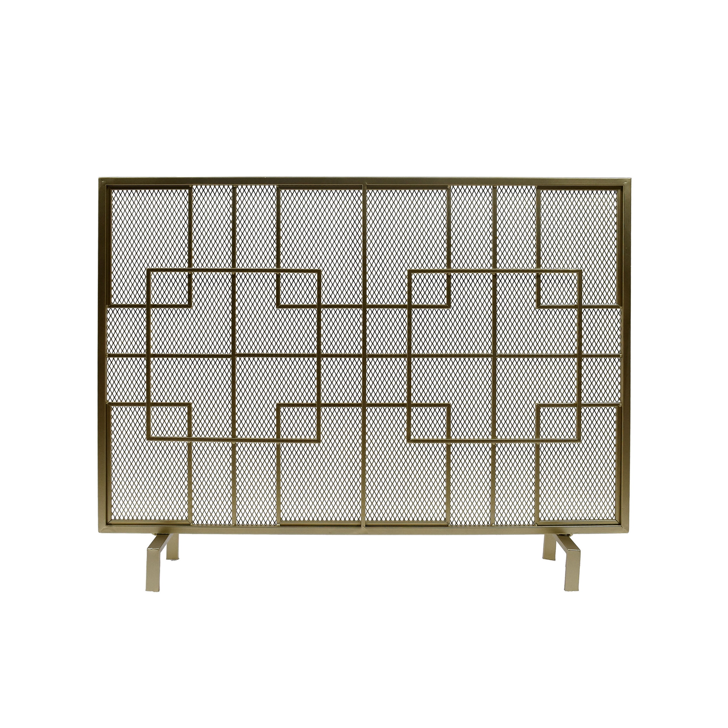 Noble House Kassandra Modern Single Panel Iron Firescreen, Gold Finish
