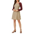 thumbnail image 4 of INSPIRE CHIC Women's Retro Long Sleeve Square Neck Cute Party A-Line Plaid Dress Burgundy S, 4 of 6