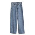 thumbnail image 3 of Children Girls Trousers Stylish Pants Resort Style Solid Color Jeans Straight High Waist 5-6 Years, 3 of 9