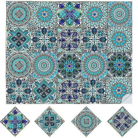 20pcs Self Adhesive Tile Stickers Adhesive Tile Stickers Moroccan Style Wall Stickers Waterproof Decoration for Bathroom Kitchen 15 x 15 (Type A)