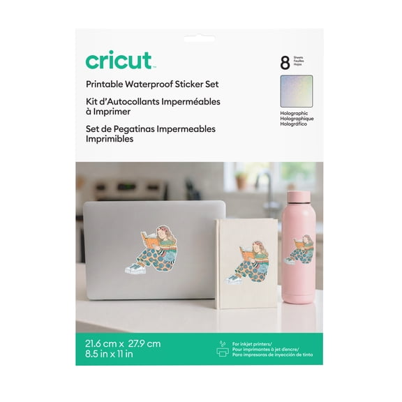 Cricut® Printable Waterproof Holographic Sticker Set Sheets - 8.5 in x 11 in (8 Count), White