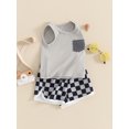 thumbnail image 3 of Musuos Toddler Boys Summer Casual Outfits 6M 12M 18M 24M 3Y Sleeveless Crew Neck Tank Tops and Checkerboard Print Shorts Sets, 3 of 9