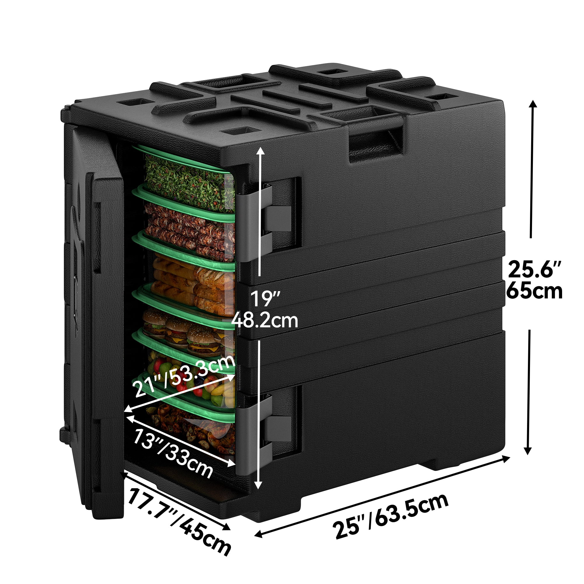 Uforic 95-Quart Rectangular Insulated Food Container, 3-Layer Plastic Insulated Food Carrier Box, Stackable (Black)