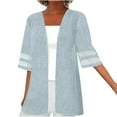 thumbnail image 2 of Meichang Summer Cardigans for Women 3/4 Sleeve Mesh Patchwork Kimono Cardigans Solid Lightweight Open Front Cardigans Plus Size Loose Beach Wear Cover Ups, 2 of 5