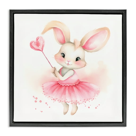 Stupell Industries Ballerina Bunny with Wand Animals Painting Black Floater Framed Canvas Art Print Wall Art, 18 x 18