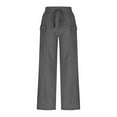 thumbnail image 4 of QUINDOS Wide Leg Pants Women Cotton Linen Summer Pants for Women Pull on Drawstring Pants With Pockets, 4 of 8