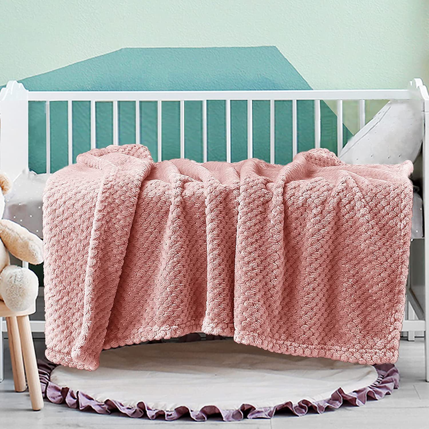 Newborn Baby SuperSoft Waffle Fleece Blanket for Pram,Travel Cot/Crib 75 x 100 