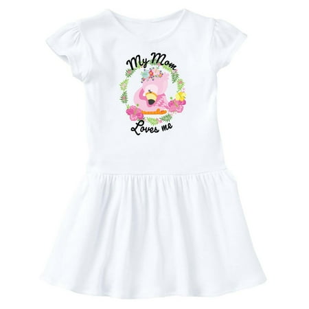 

Inktastic Baby Flamingo My Mom Loves Me in Flower Wreath Gift Baby Girl Dress