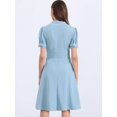 thumbnail image 3 of DARING DIVA Women's Vintage Puff Sleeve Peter Pan Collar Dress S Dusty Blue, 3 of 6