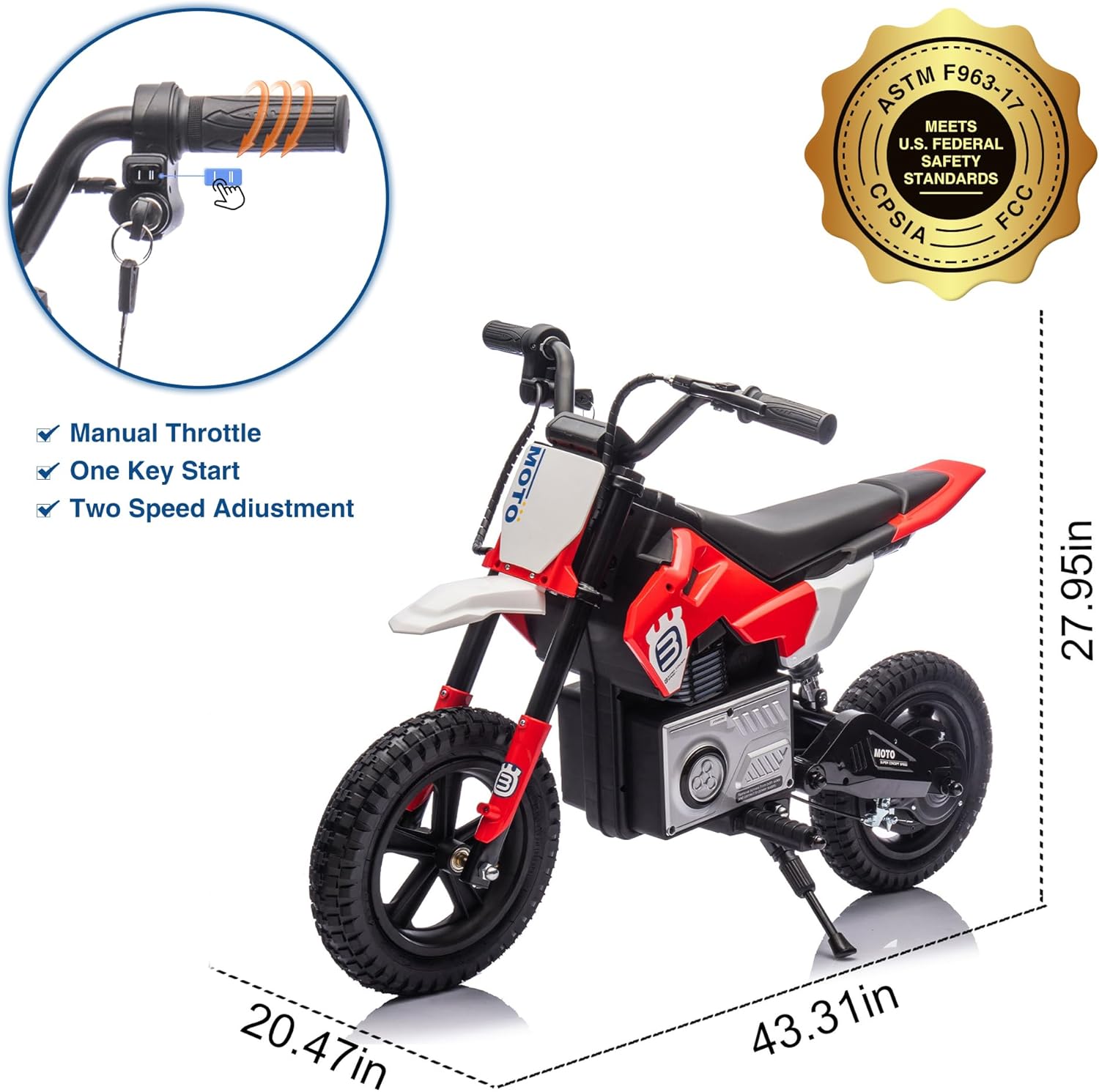Ambifirner 24V Electric Dirt Bike, 200W Electric Motorcycle 9.32MPH Max Speed, Ride On Toys motocross Red