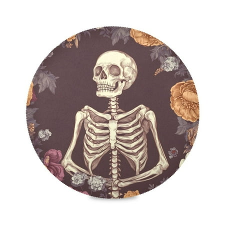 

Round Plate Mat 15.4x15.4 Inchesx6 Placemat Table Mat Kitchen Mat Coffee Mat Fabric Thick Strong Wear-Resistant Heat Resistance Halloween Skull Flower
