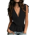 thumbnail image 2 of Favoffer Women's Linen Peplum Blouse V Neck Sleeveless Shoulder Tie Relaxed Fit Summer Daily Vacation Leisure Casual Shirt, 2 of 6