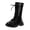 Black, variant on Girls Fashion Lace-Up Side Zipper Mid Calf Combat Riding Boots Breathable Mesh Fabric High Boots Lightweight Sandals 4-4.5 Years