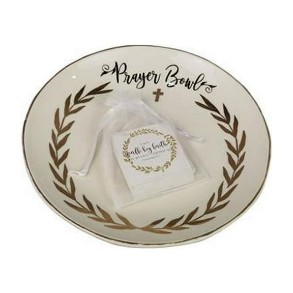 Youngs 10055 Ceramic Golden Faith Prayer Bowl with 40 Prayer Cards