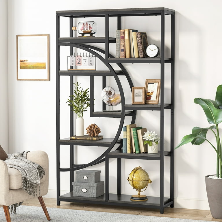 Bookshelf Industrial 5 Tier Etagere Bookcase, Freestanding Tall