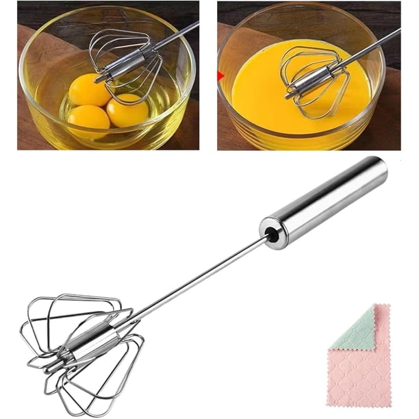 Batidor semiautomático de acero inoxidable 2025 con paño de limpieza, herramienta de Wisking inoxidable, batidor de huevos multifuncional para cocina, hogar, huevos, leche, mezclr de mano (A3