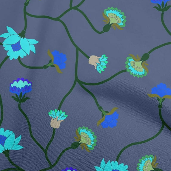 oneOone Silk Tabby Dark Navy Blue Fabric Leaves & Clover Sewing Craft Projects Fabric Prints By Yard 42 Inch Wide