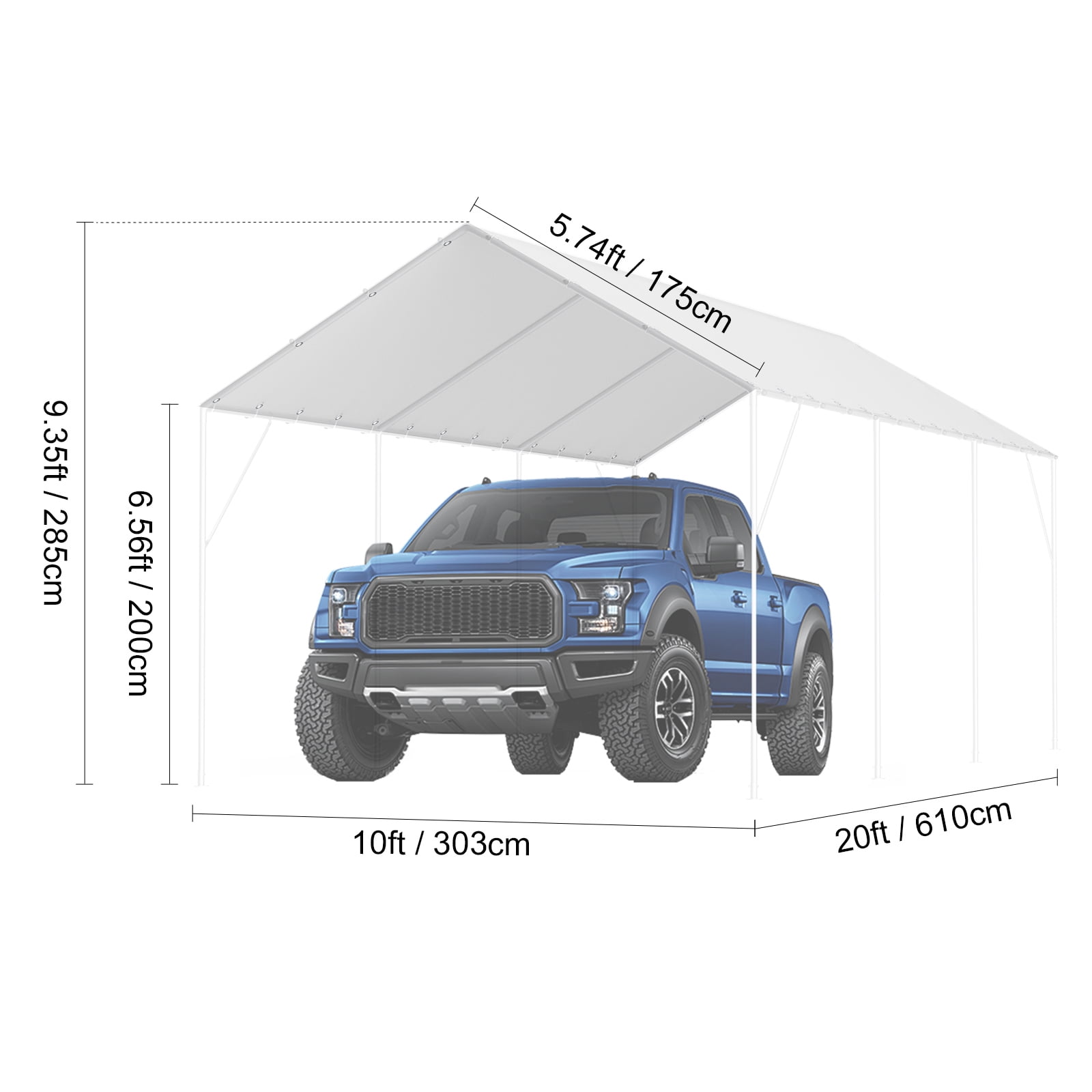 KFFKFF Replacement Canopy 118.11" x 236.22" x 74.80'' White Carport