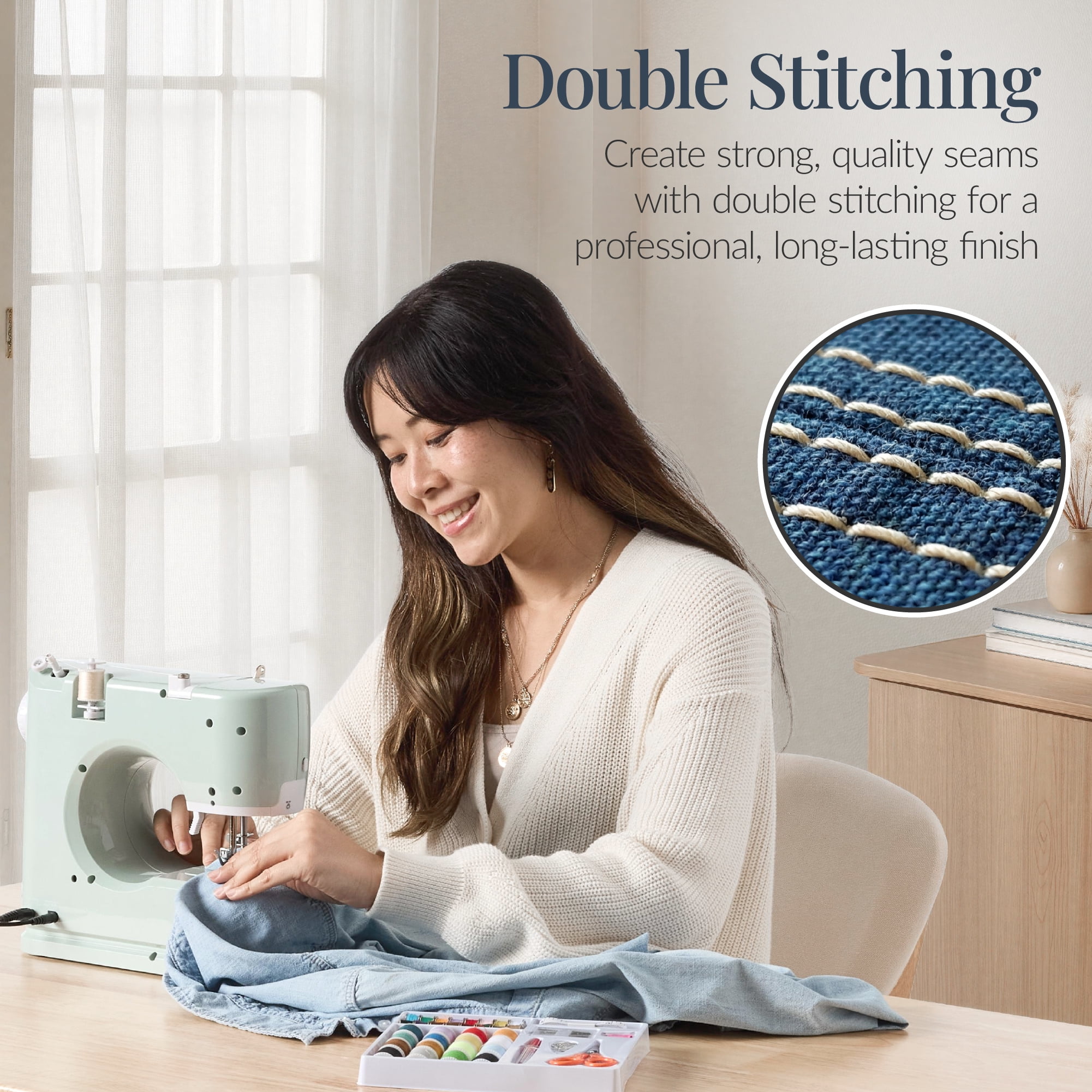 Best Choice Products 55-Piece Sewing Machine Kit for Beginners, w/ 16 Stitch Patterns, Double Stitching - Sage/Gold