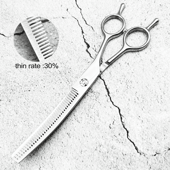 7 inches Silver Curved Thinning Pet Grooming Scissors, Professional Hair Trimming Tools for Dogs Cats