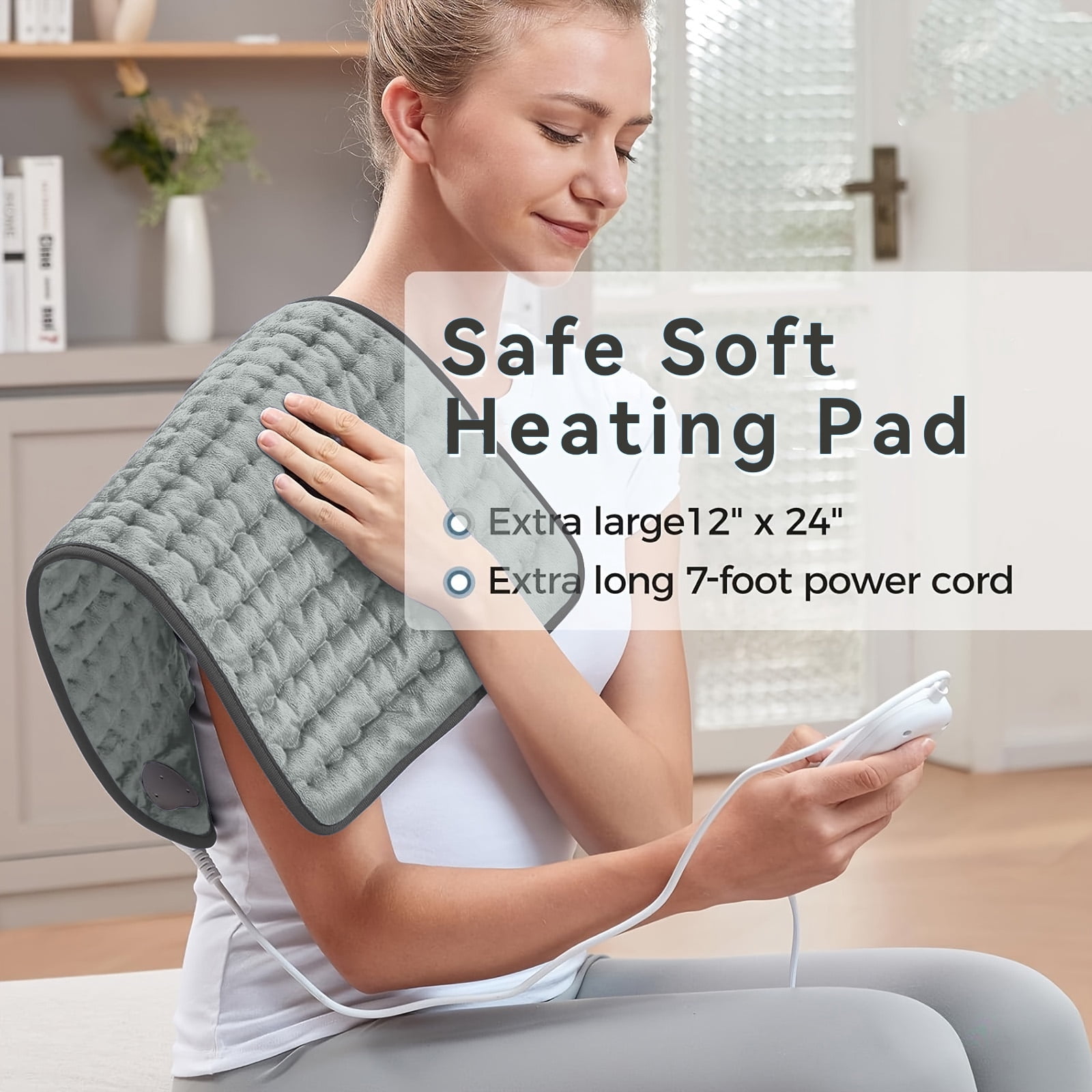 Heating Pad for Back,Neck,Abdomen,Shoulder,Knee,Arms,Legs,Dry/Moist Heat & Auto Shut off, Birthday Gifts for Men and Women,12" x 24",Dark Gray,1 Pack