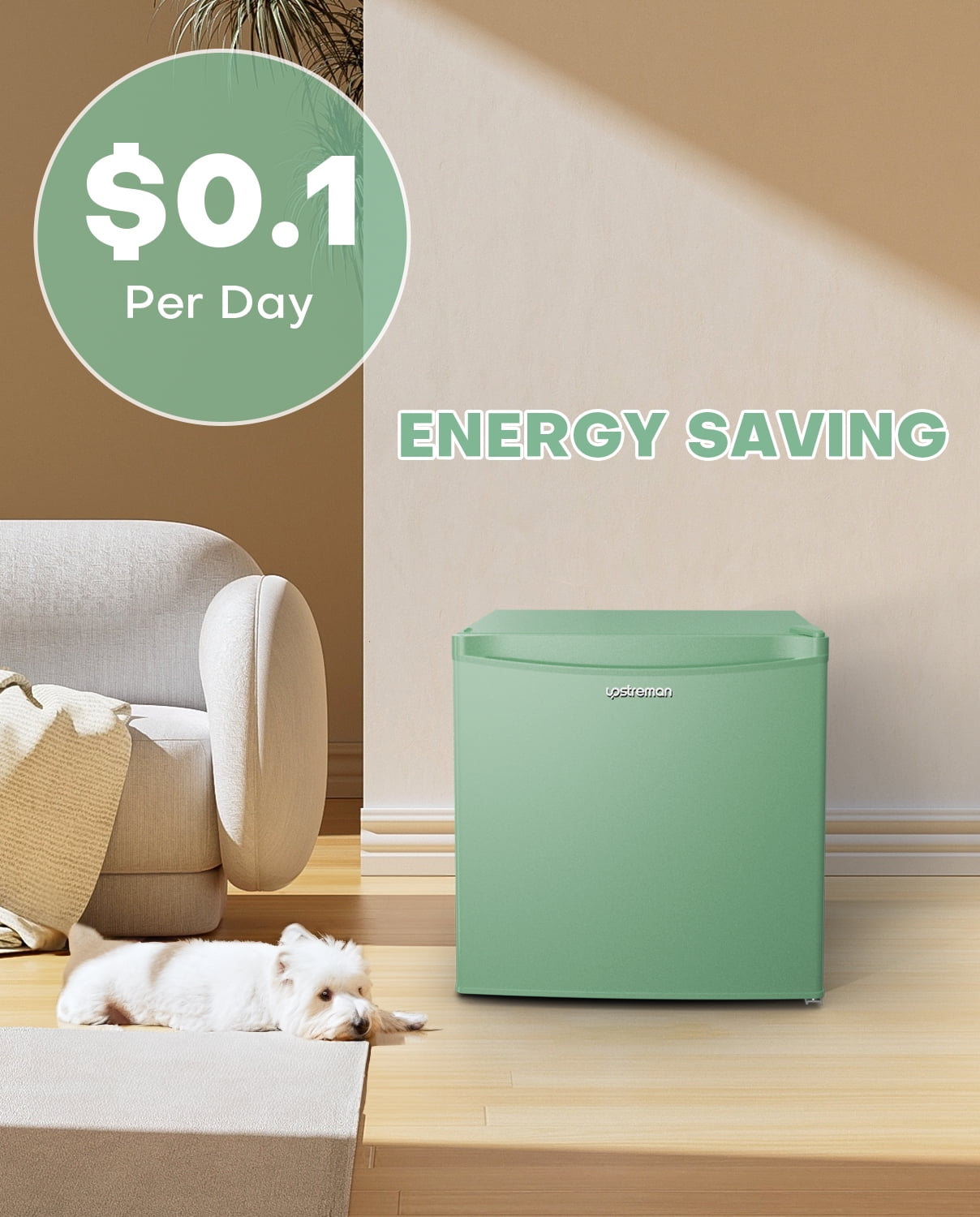 Upstreman 1.7 Cu ft Mini Fridge with Freezer Single Door Compact Refrigerator, Low Noise, Energy Saving, Adjustable Temperature, Reversible Door, for Home Office Dorm, Green FR17